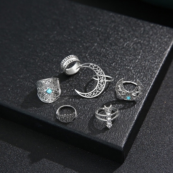 **FERNLEY* 6-Pc Silver x Blue Moon Fashion Ring Set - Picture 4 of 8